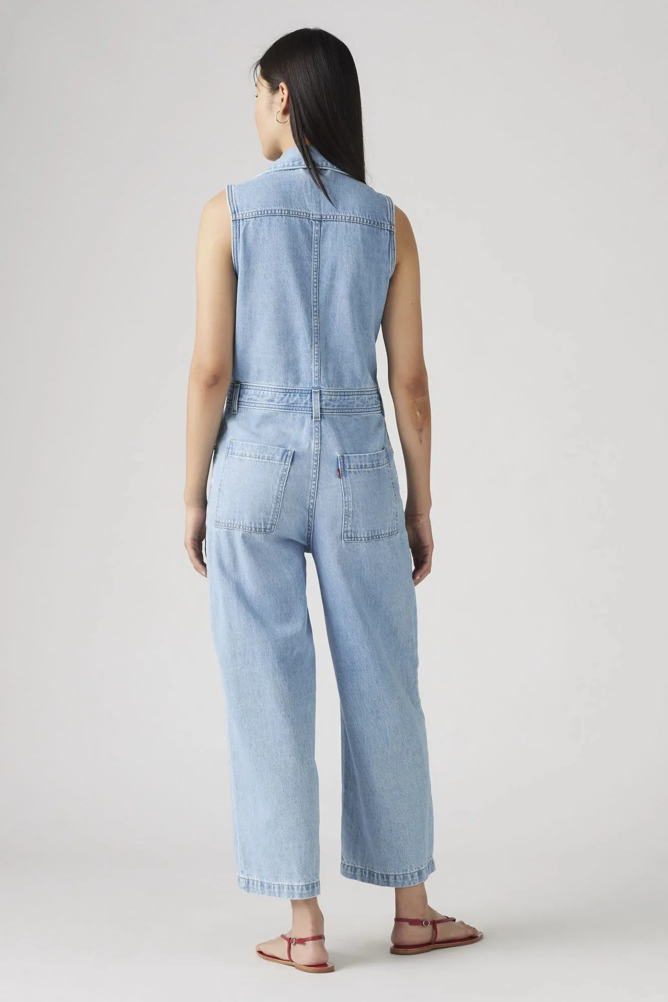 Sleeveless Denim Jumpsuit ElasticWaistband Ultra Soft Blend