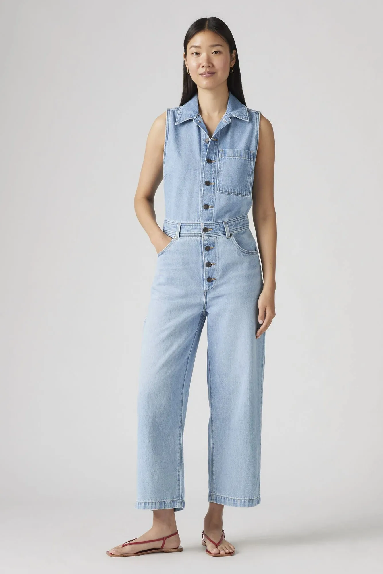 NonSlipGrip Sleeveless Denim Jumpsuit