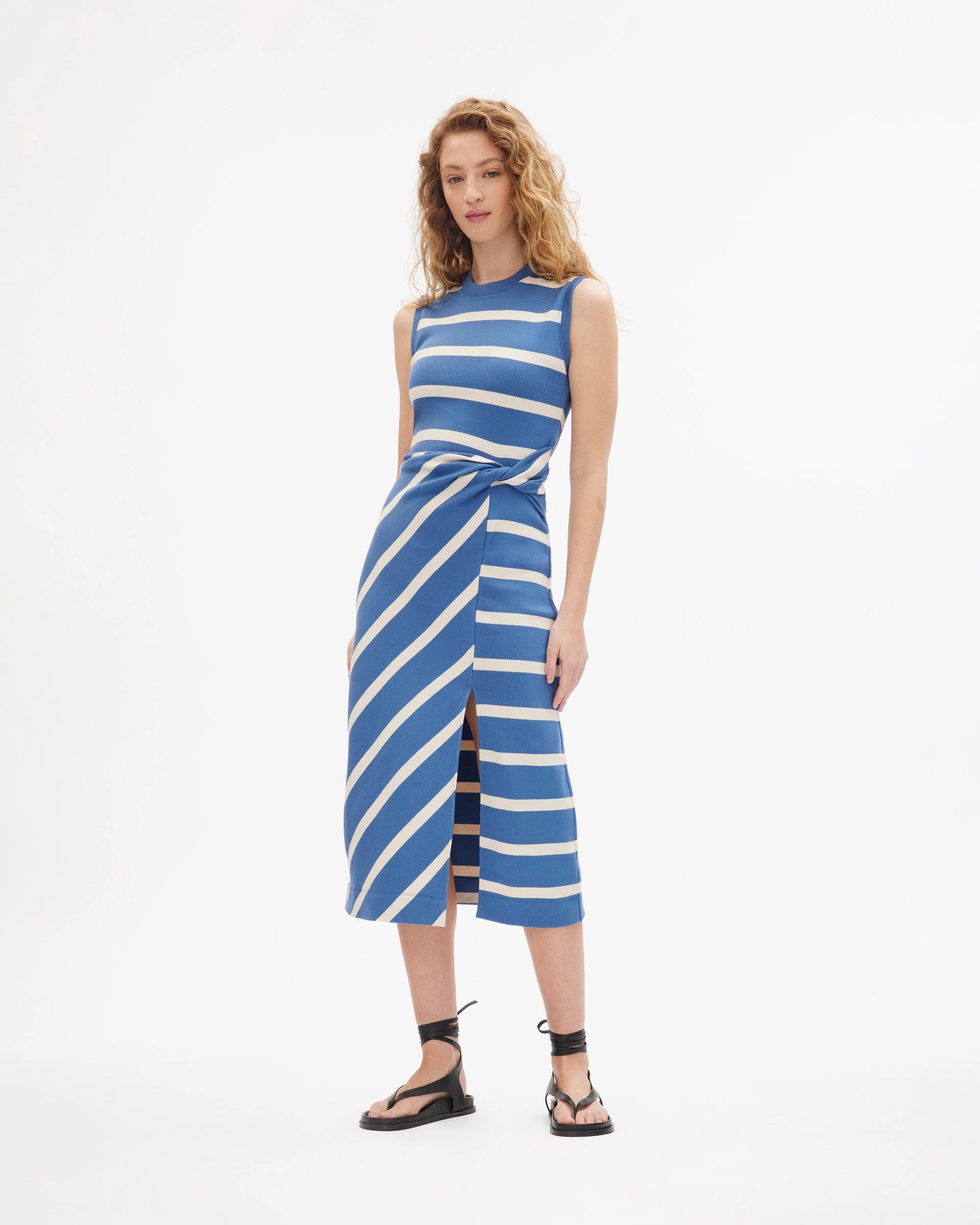 Compression Knit Support Cold Warmth Sleeveless Striped Cody Dress