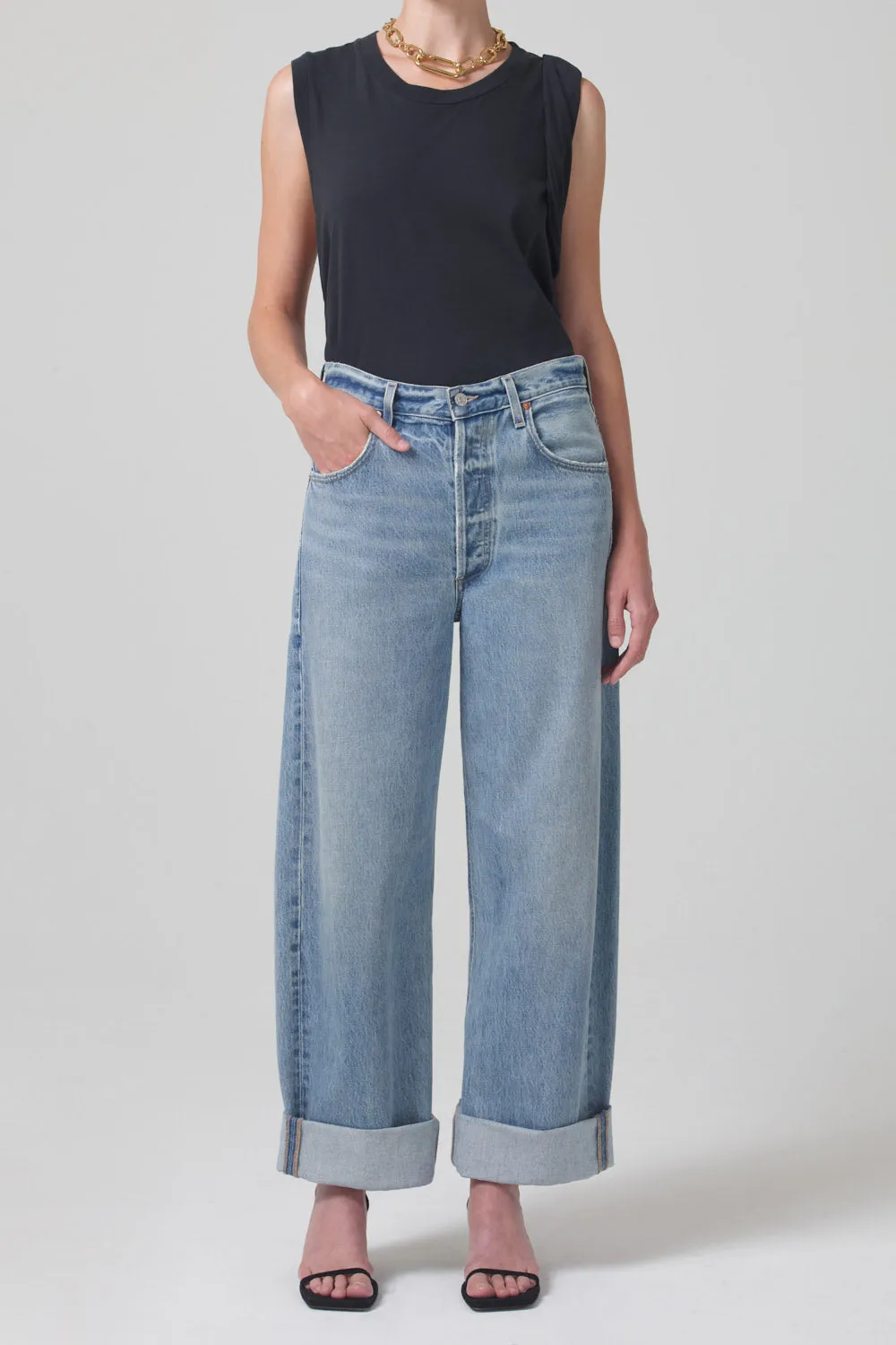 Ayla Baggy Cuffed Crop Twill Weave Texture City Wear