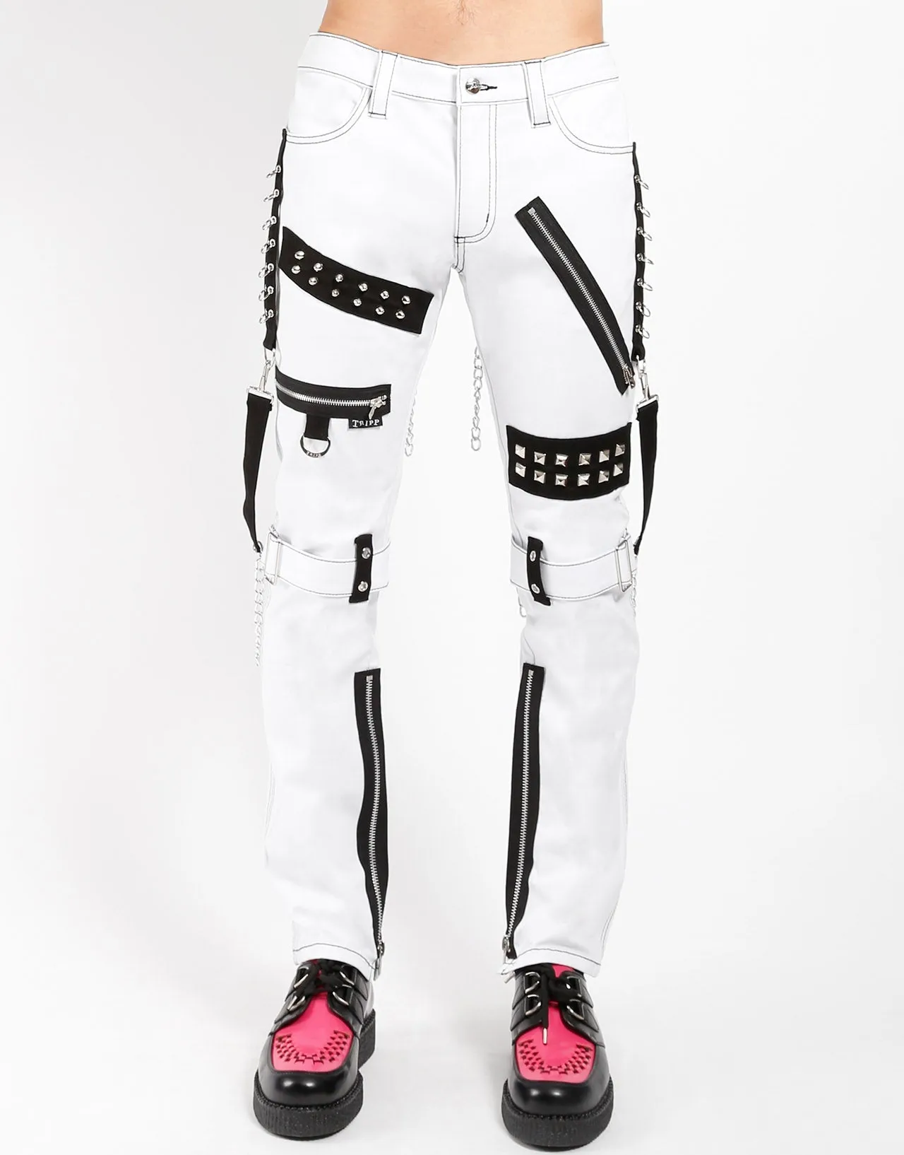 Flexible Fabric Basic Layers STUDDED BONDAGE PANT WHITE