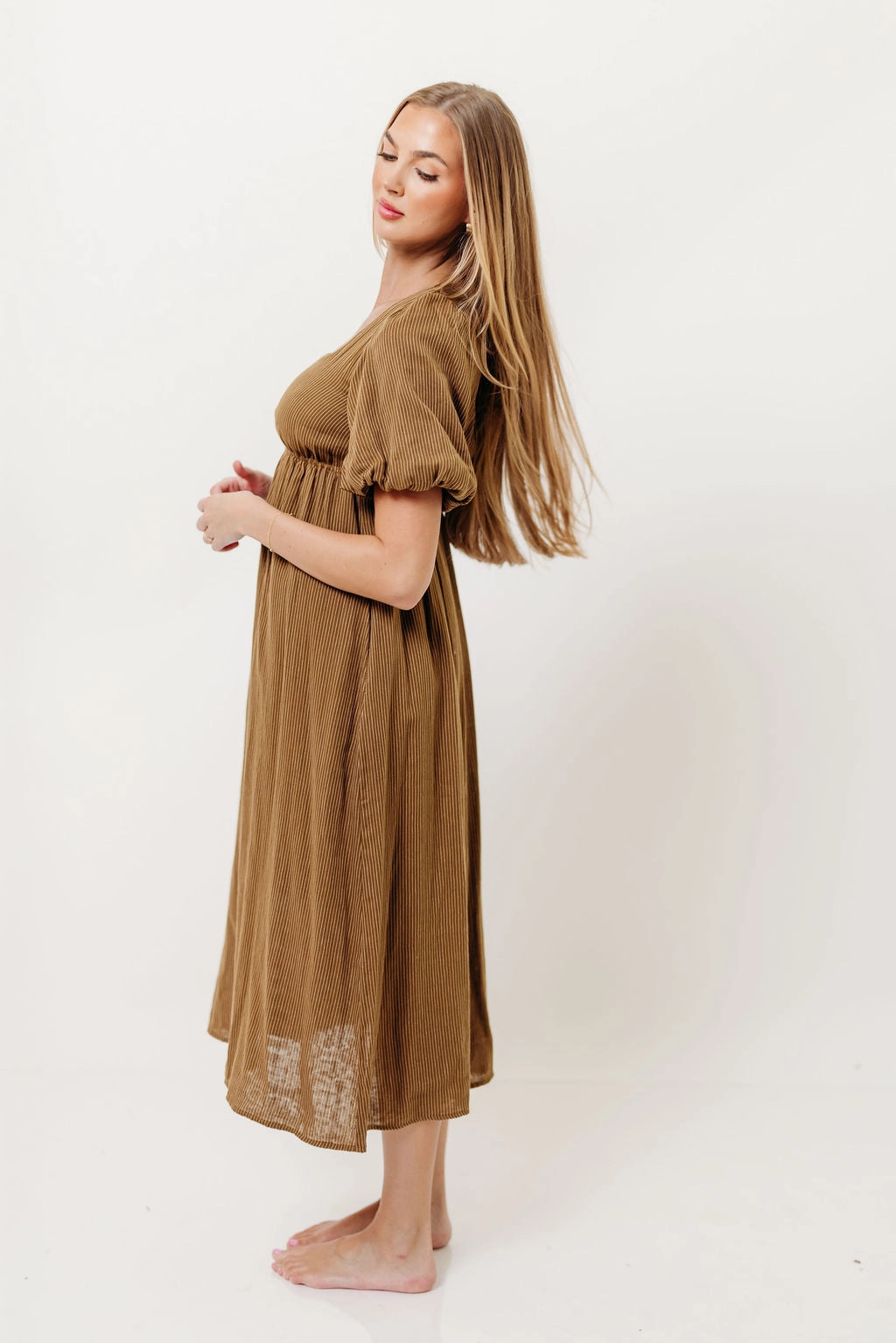 Phoebe Midi Dress in Camel/Cream Versatile sundress Layered Look