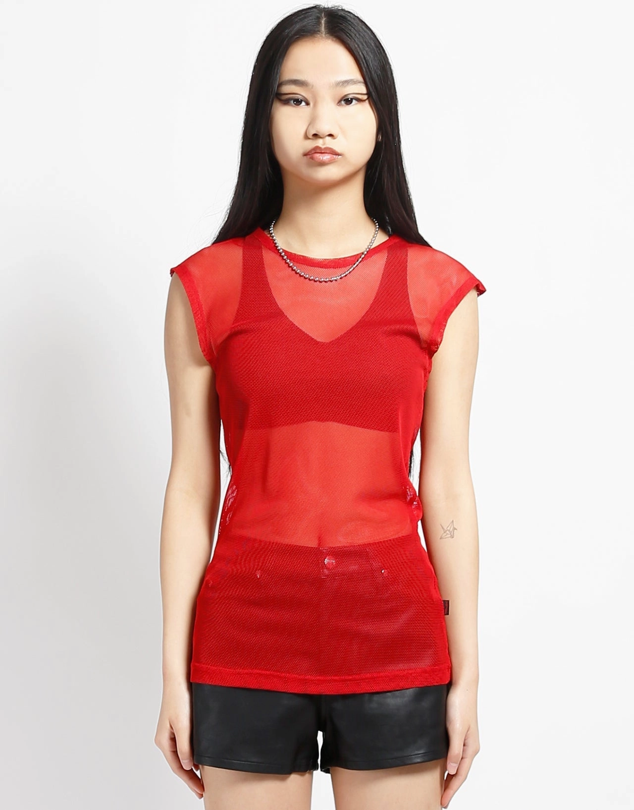 MUSCLE TANK FISHNET RED ButtonlessClosure Fashionable Tank