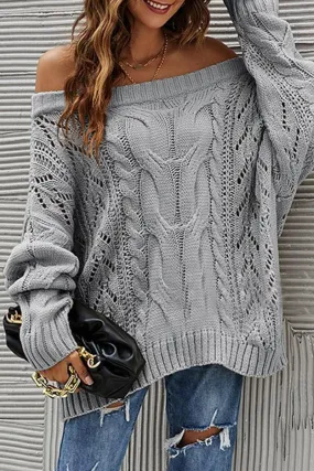 OFF SHOULDER CABLE CHUNKY KNIT OVERSIZED SWEATER??100% ACRYLIC??SIZE S(2)-M(2)-L(2)-XL(2)??MADE IN CHINA??WOMEN BLAZER Flexible Shoulder Gusset