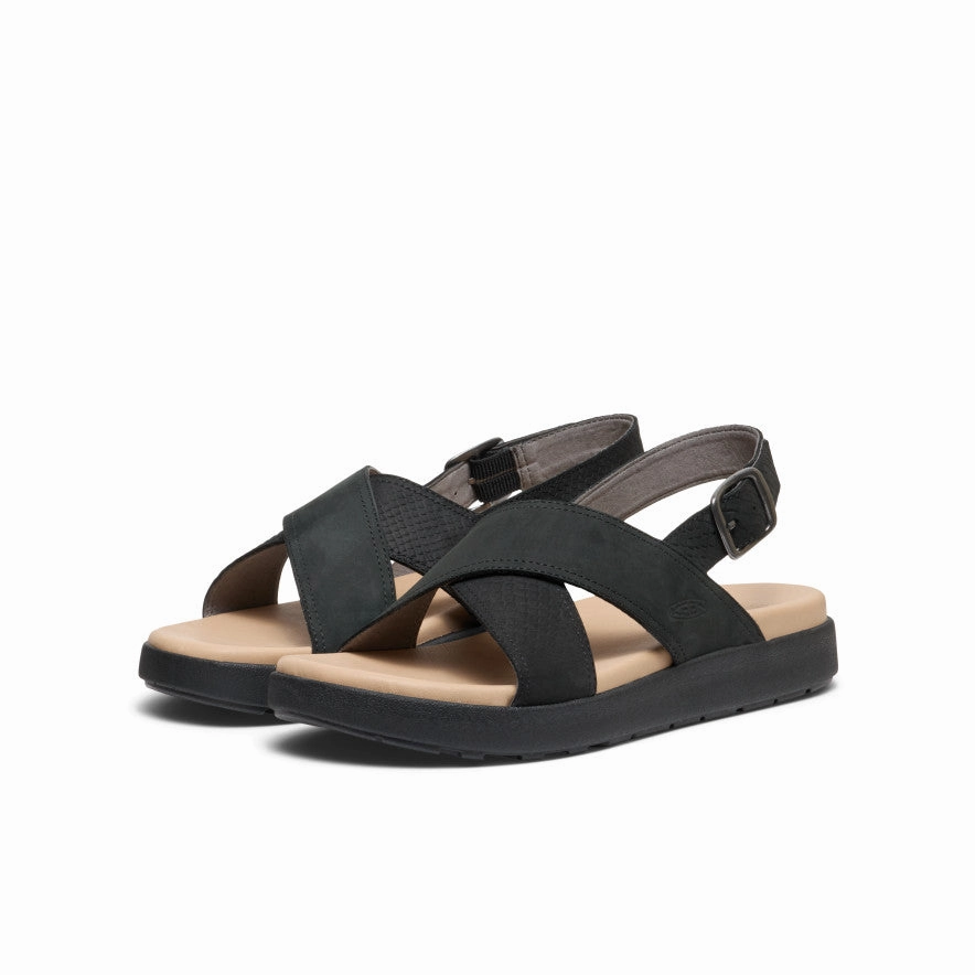 Boardwalk Glam Arch Support Design Women's Elle Luxe Cross Strap Sandal  |  Black/Black