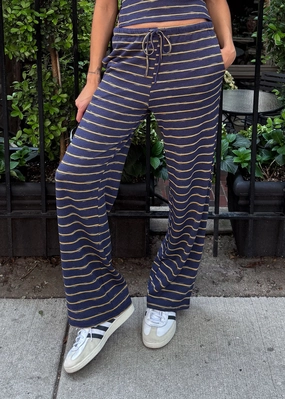 Non Irritating Tags Feminine Cut Inga Striped Wide Leg Pant - Vintage Navy