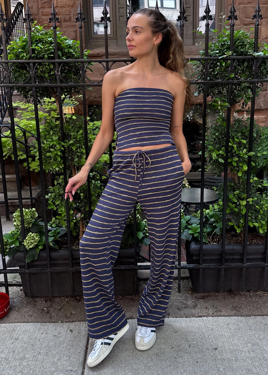 Snug Fit Inga Striped Wide Leg Pant - Vintage Navy