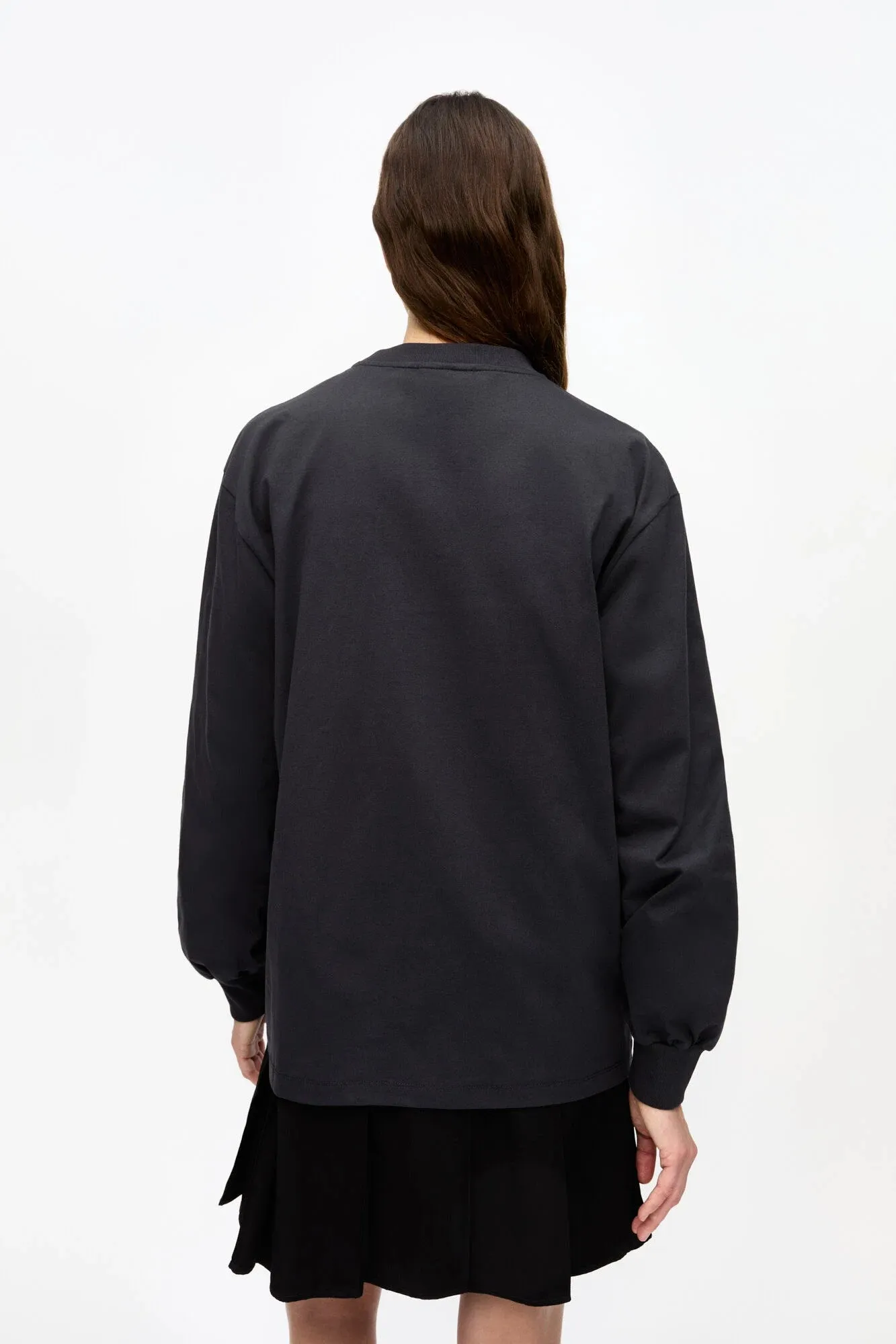 Stylish Layer Look Black Basic Cotton Teddy Long Sleeve T-shirt