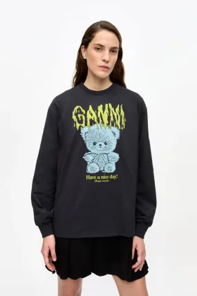 Movie Night Black Basic Cotton Teddy Long Sleeve T-shirt