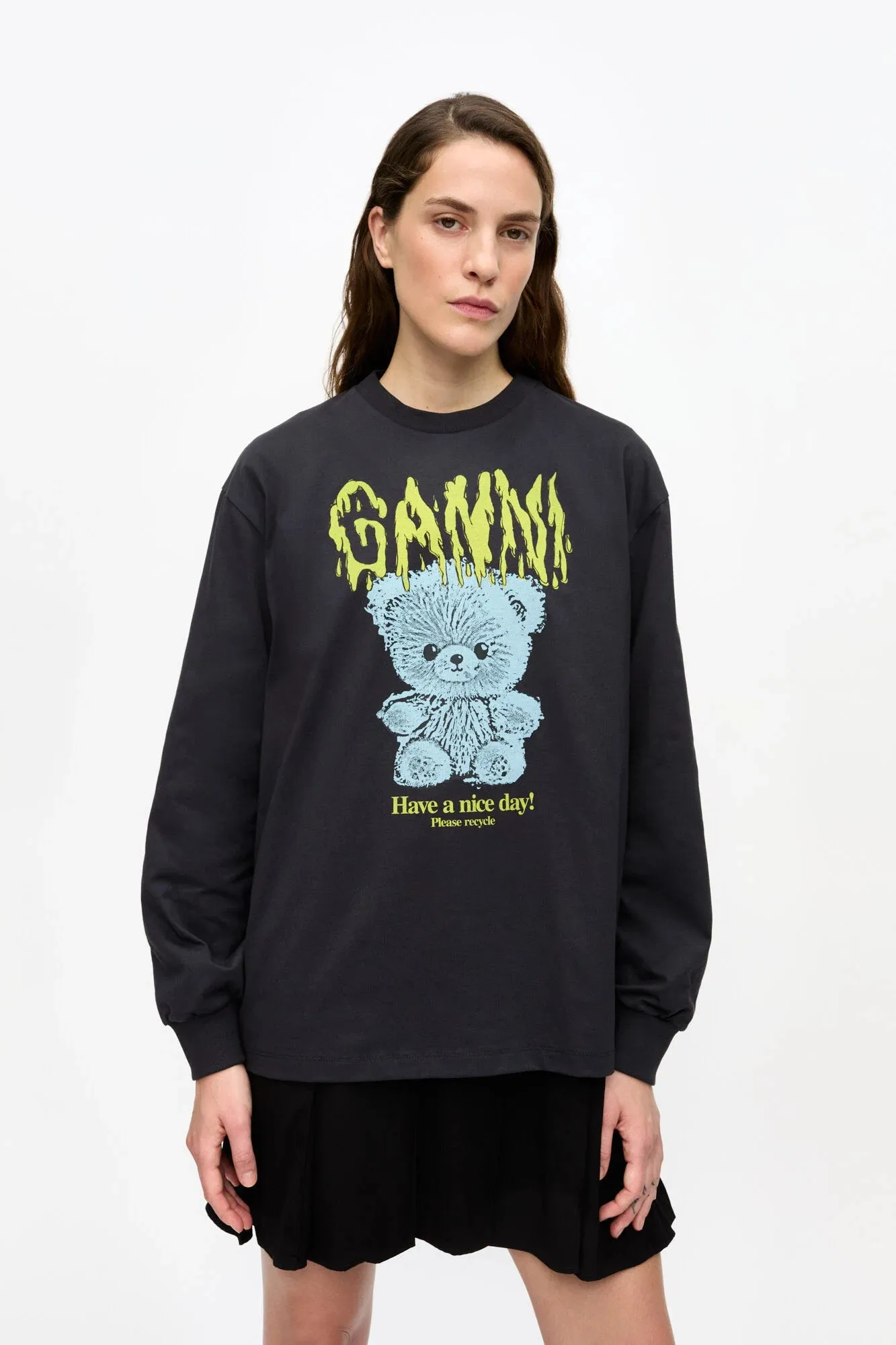 Movie Night Black Basic Cotton Teddy Long Sleeve T-shirt