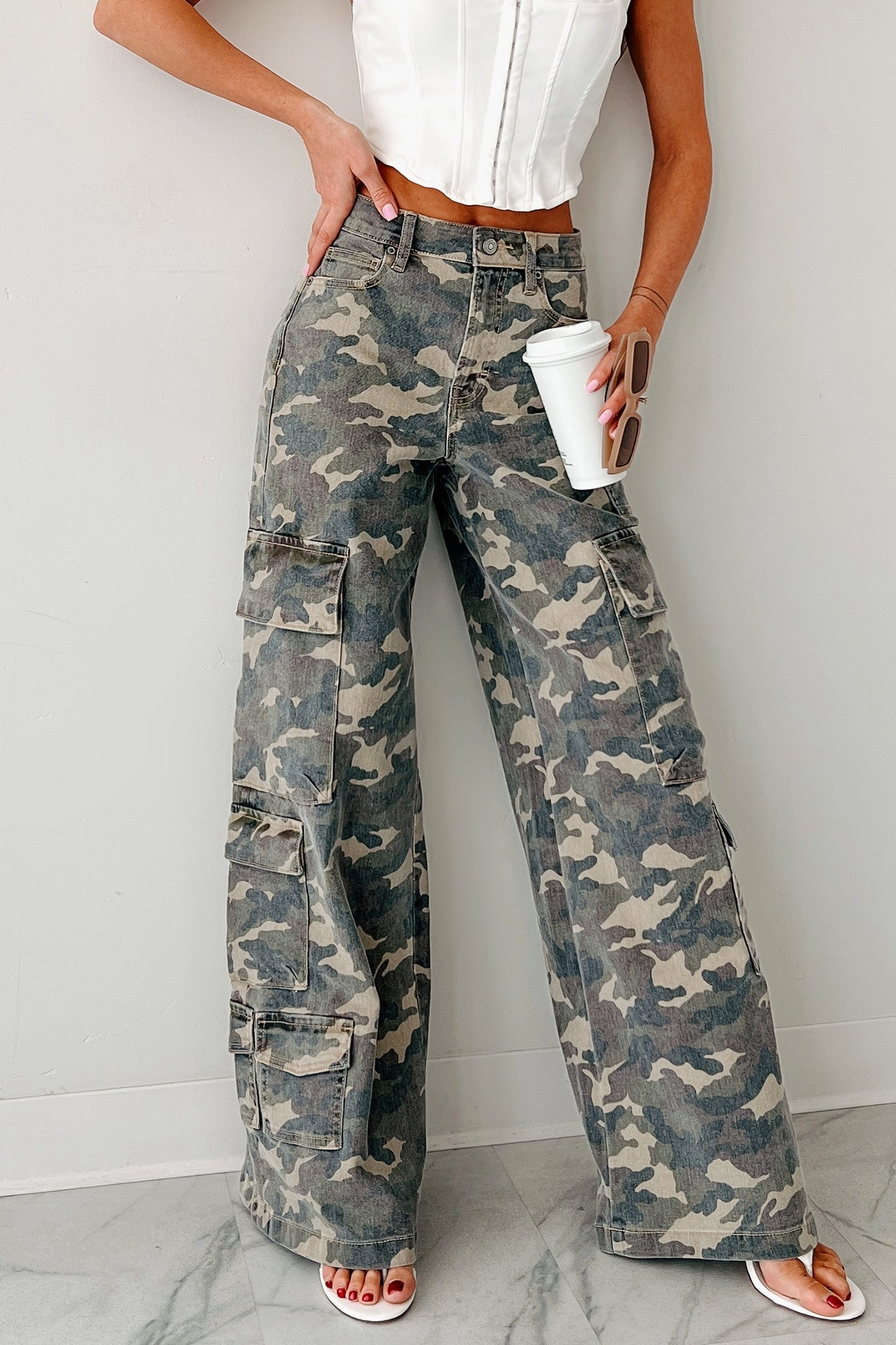 Kayla High Rise Cargo Hidden Jeans (Camouflage) Lightweight Denim Nature Lover Outdoor Adventure Autumn Days