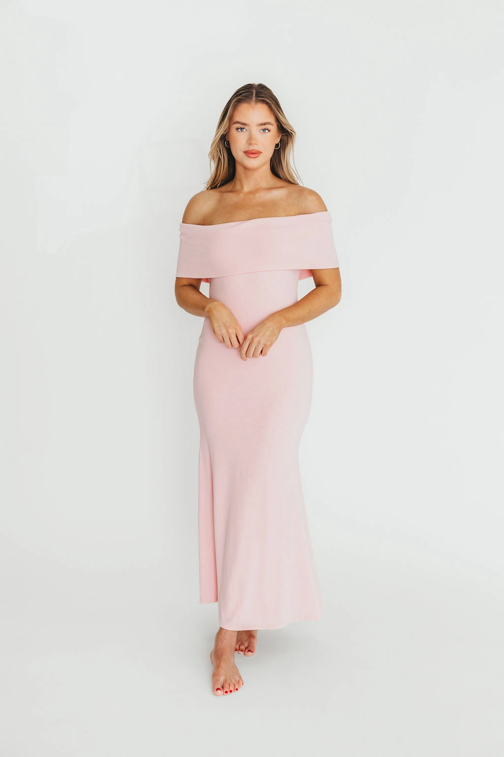 Monroe Maxi Dress in Dusty Pink - Bump Friendly Bare Arm Long Sleeve