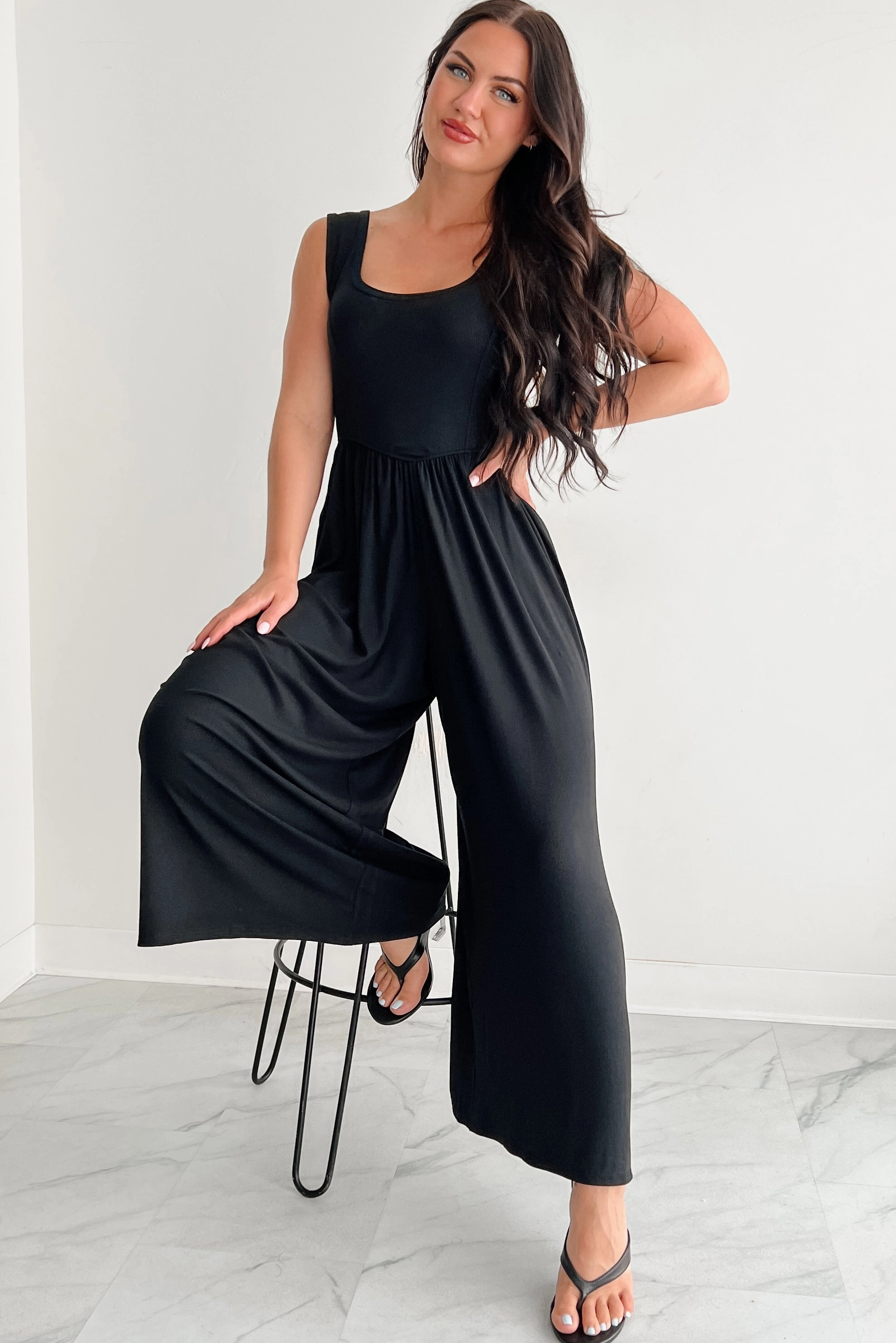 New Training Carefree Glow Sleeveless Wide Leg Jumpsuit (Black)