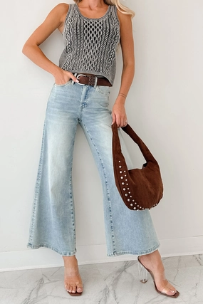 Basic Fashion Base Style Oscar High Rise Wide Leg Mica Jeans (Light Aqua)