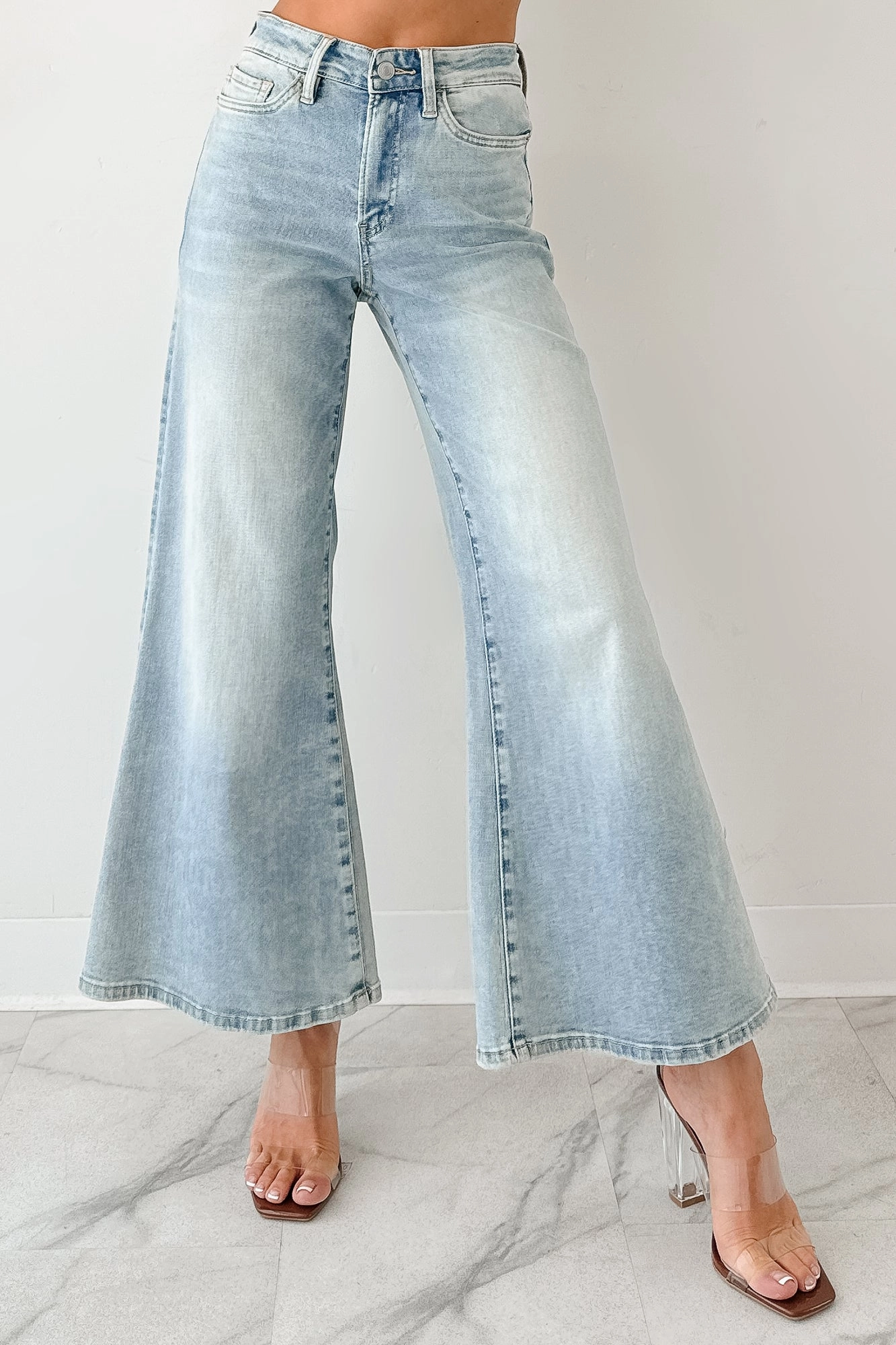 Oscar High Rise Wide Leg Mica Jeans (Light Aqua) Affordable Neutral Holiday Vibes