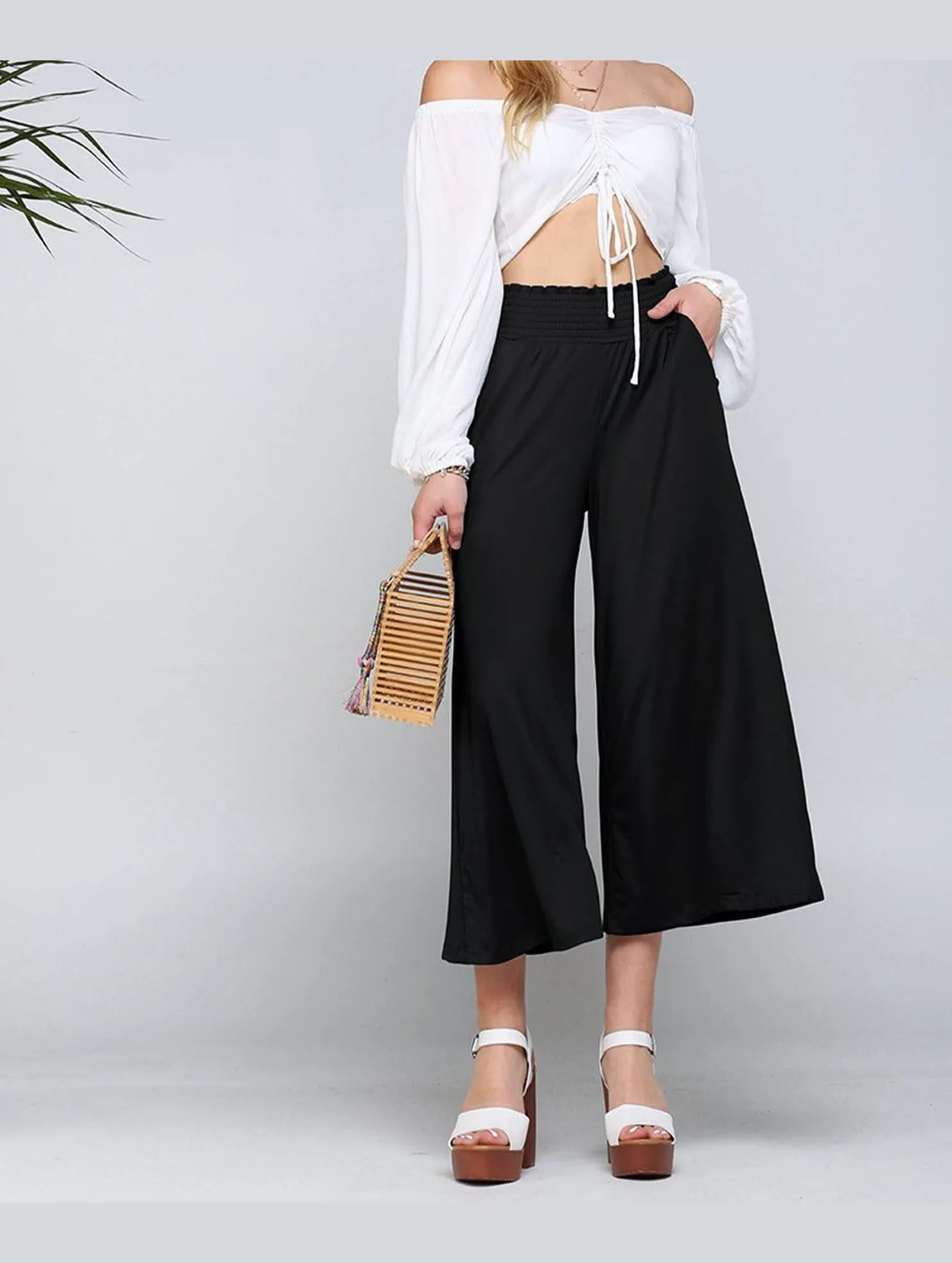 Minimalist Waist Non Restrictive SMOCKED WAIST BEND GAUCHO PANTS