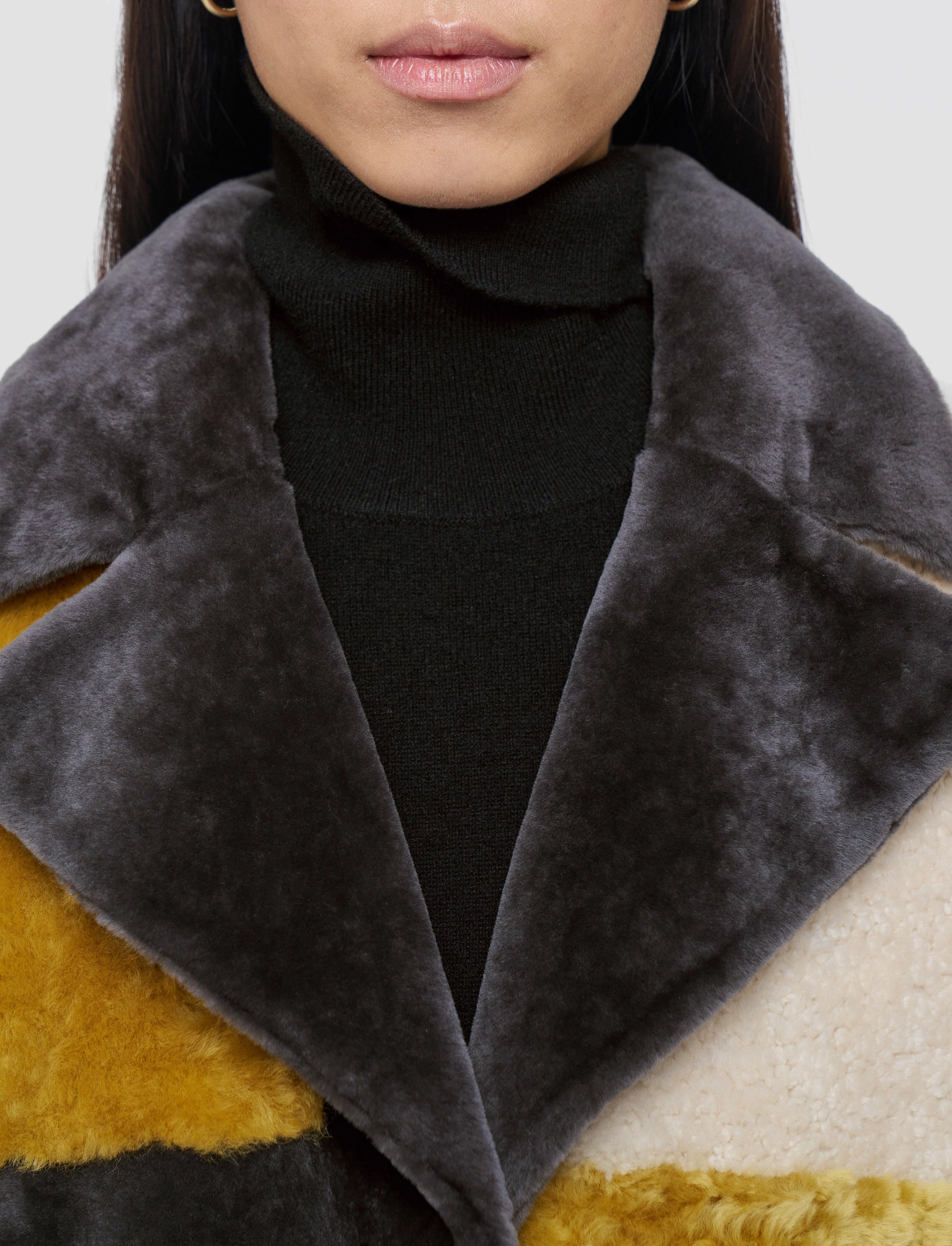 Martel Overlay Shearling Coat Ergonomic Drape Bonded Collars