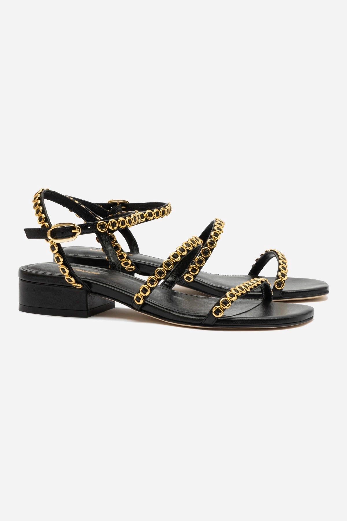 Milanina Flat Sandal In Black Leather Sporty Chic