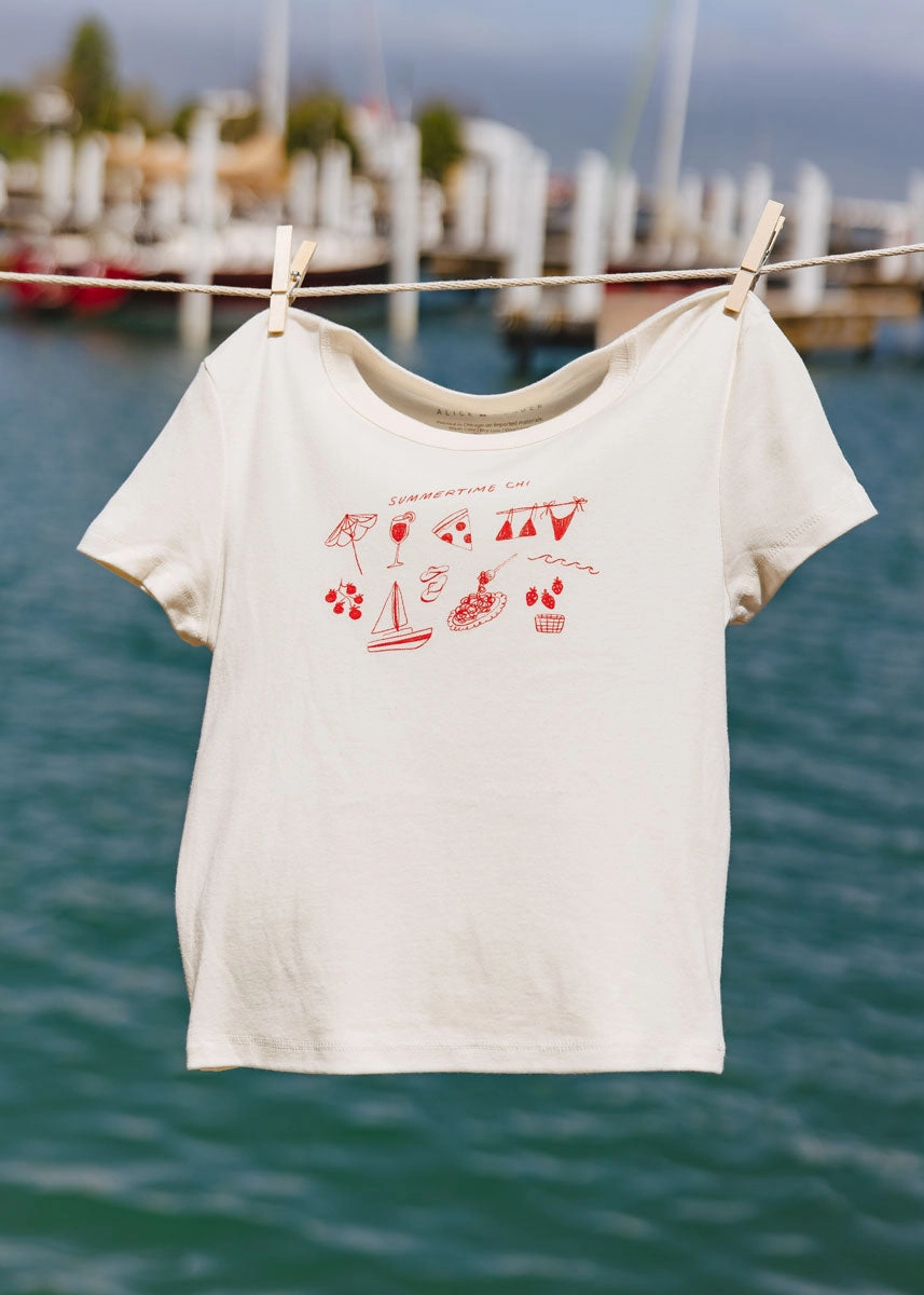 Flexible Knit UPFProtection Summertime Chi Sketch Icons Baby Tee