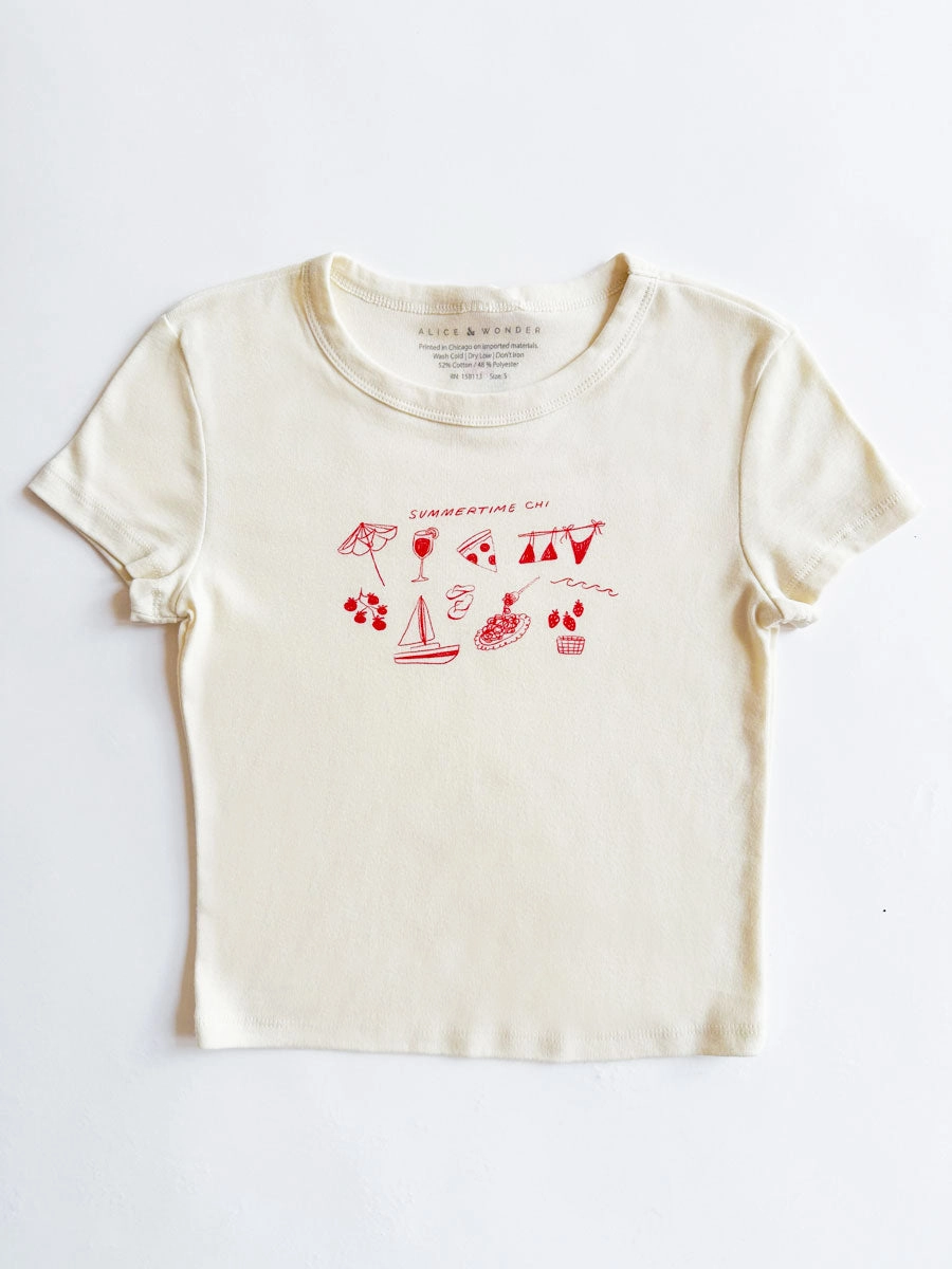 Summertime Chi Sketch Icons Baby Tee Organic Cotton Blend Ventilated Back Panel