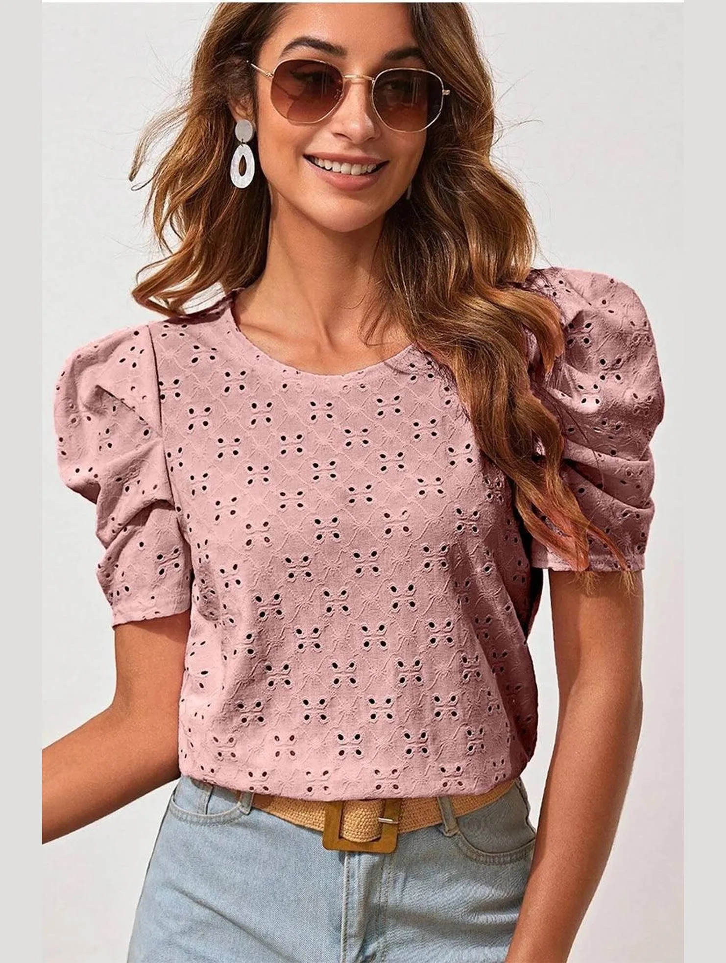 Soft and Flexible PUFF SHOULDER ROUND NECK SHORT CASUAL TOP