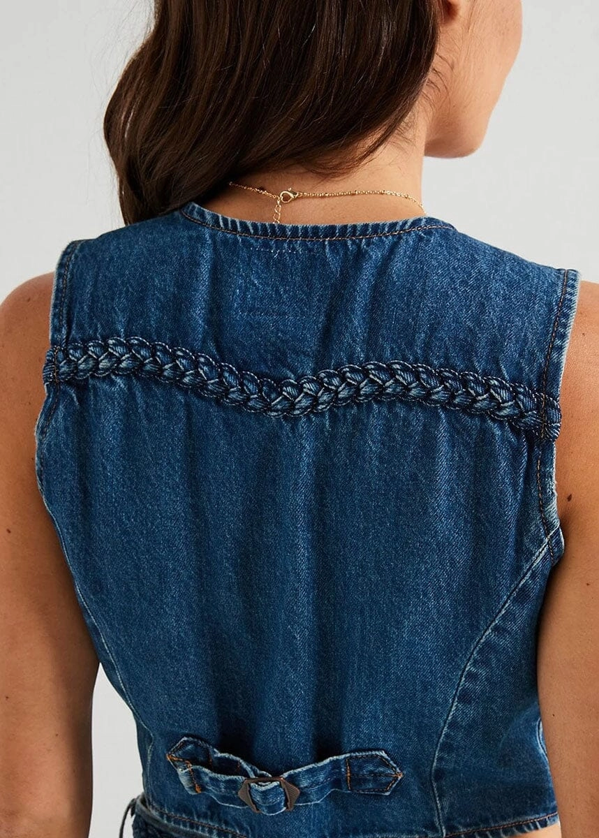SnagResistant Fabric Flexible Ribbed Cuffs Braided Denim Vest - Big Yikes