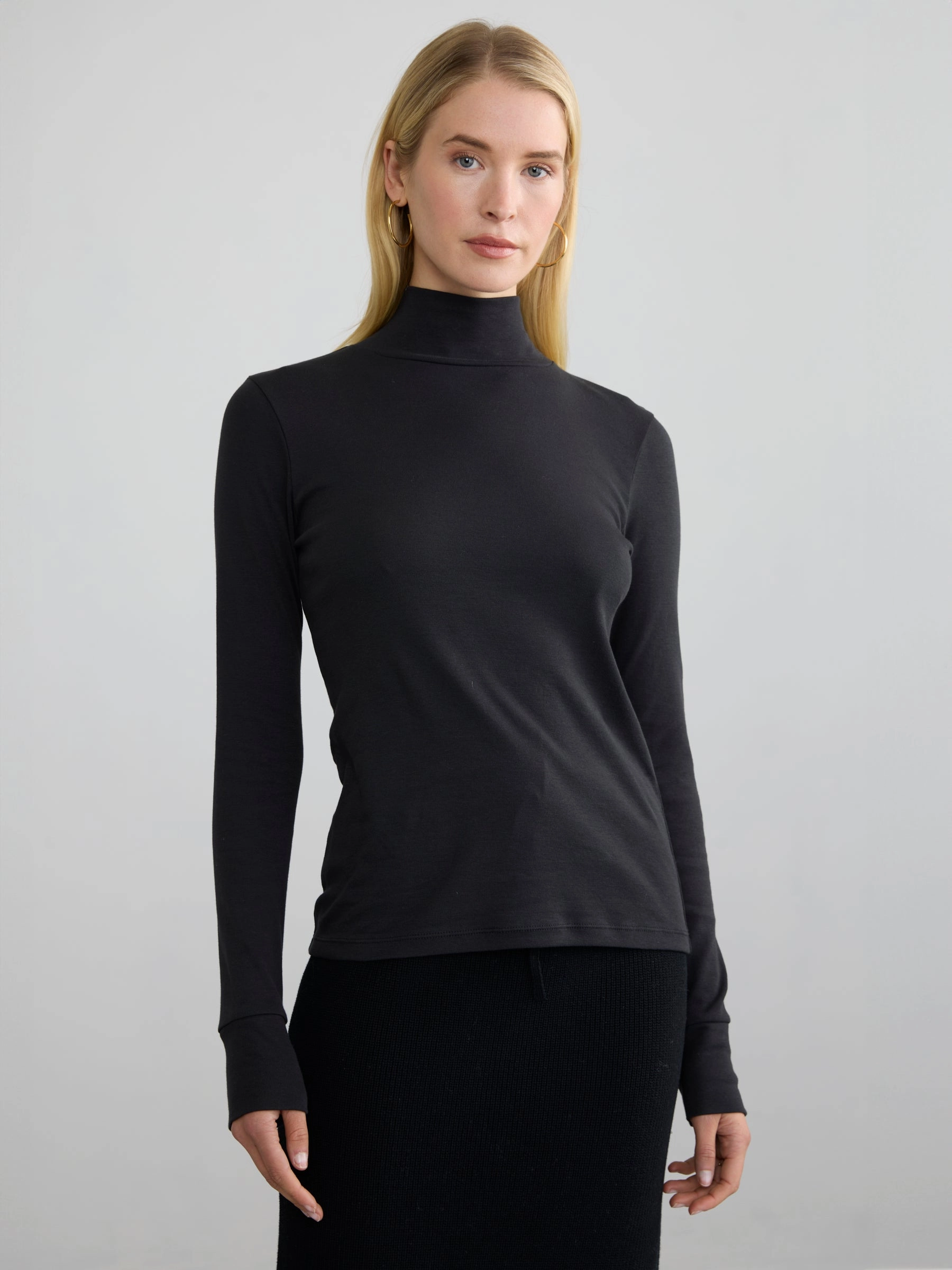 RIBBED COTTON L/S TURTLENECK Breathable mesh panel Quick Dry Blend