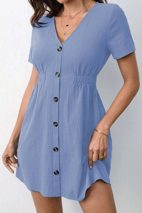 Soft Silhouette Office Ease DEEP V-NECK ELASTIC WAIST WOVEN DRESS_CWDSD3956