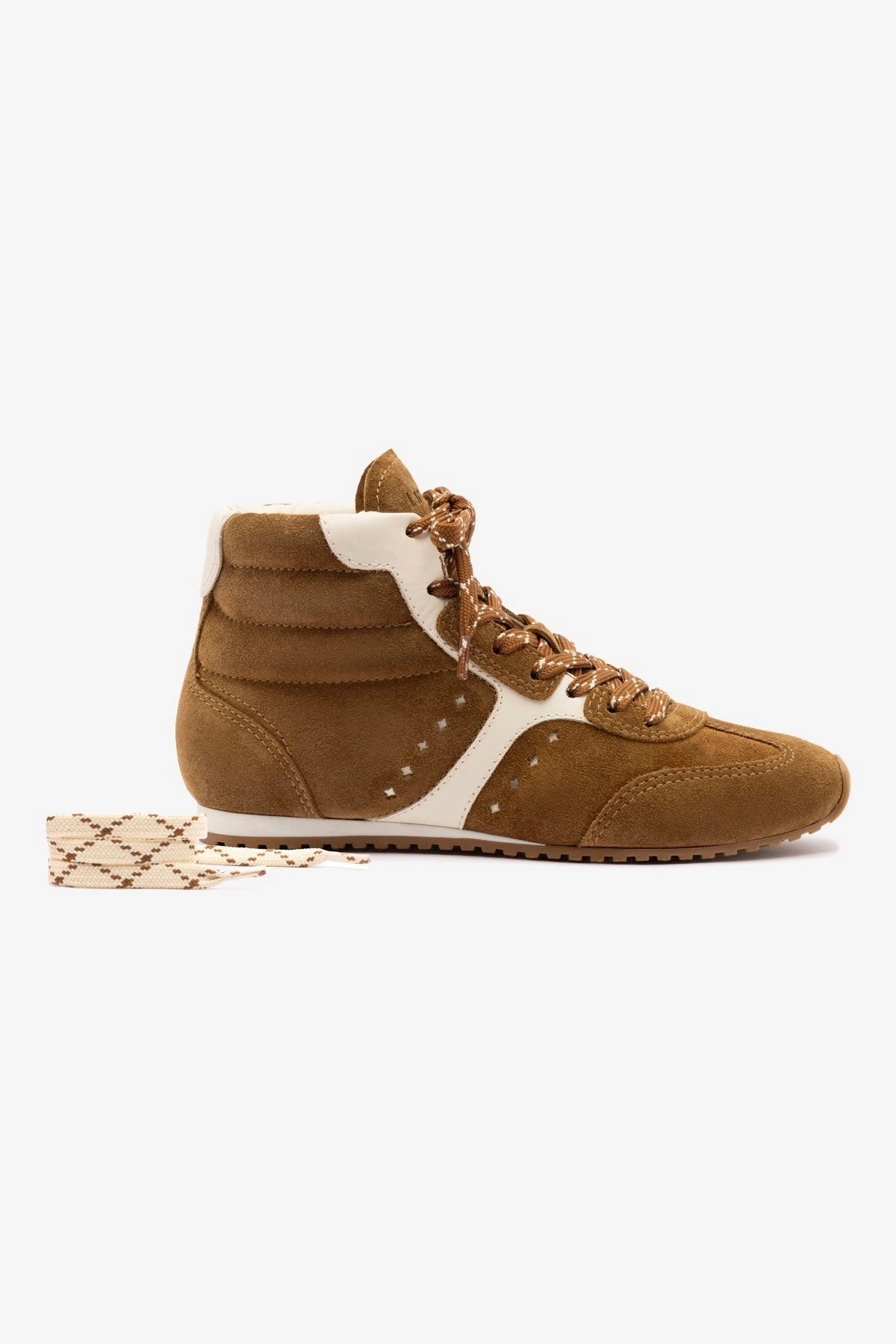 Grip Control Airflow Circulation Channels Stella Mid Sneaker In Russet Suede and Ivory Leather