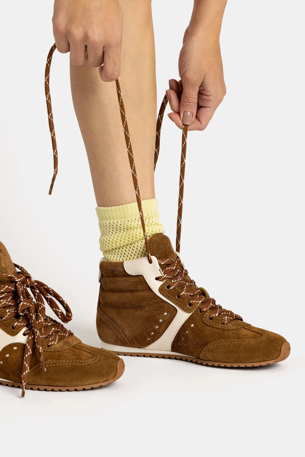 Stella Mid Sneaker In Russet Suede and Ivory Leather Smart Lifestyle