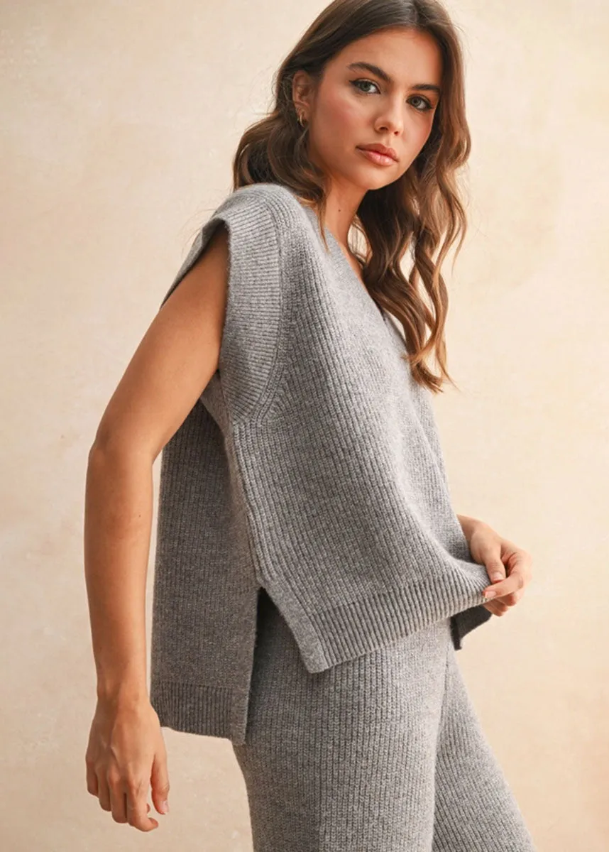 Modern Turtleneck Style Cozy Piece Gemma V-Neck Sweater Vest - Espresso