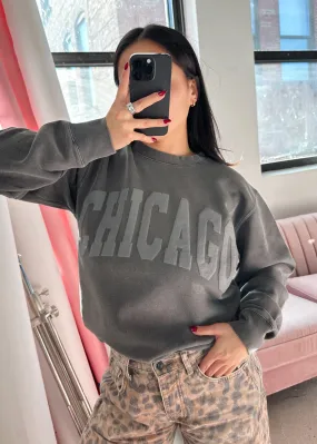 Stylish Layer Flexible Fabric Chicago Collegiate Puff Sweatshirt - Black