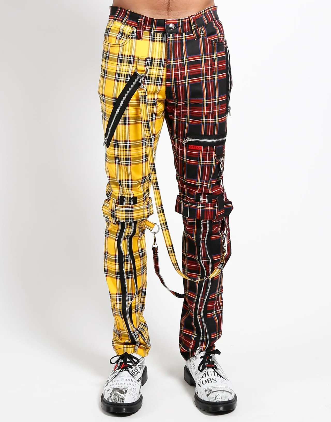 SPLIT LEG BONDAGE PANT YELLOW/BLACK PLAID Stain Repellent Coating Active Performance