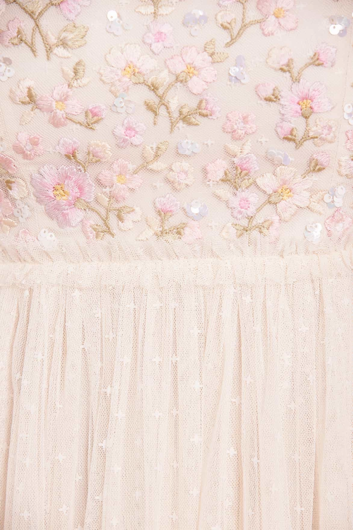 Dahlia Ditsy Bodice Round Neck Ankle Gown Perfectly Fit Look Drapey Fabric