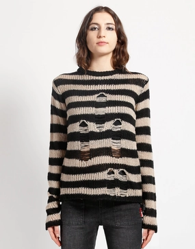 AntiPilling TwoToneEffect RAG STRIPE SWEATER IVORY