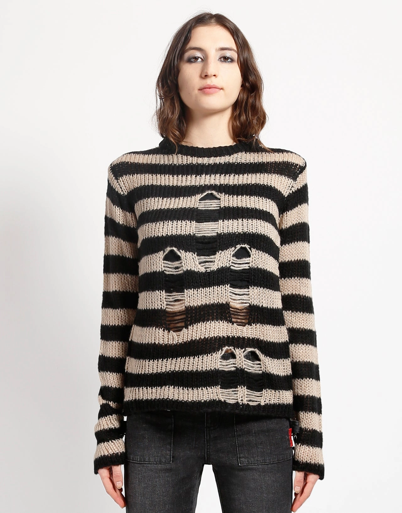 AntiPilling TwoToneEffect RAG STRIPE SWEATER IVORY