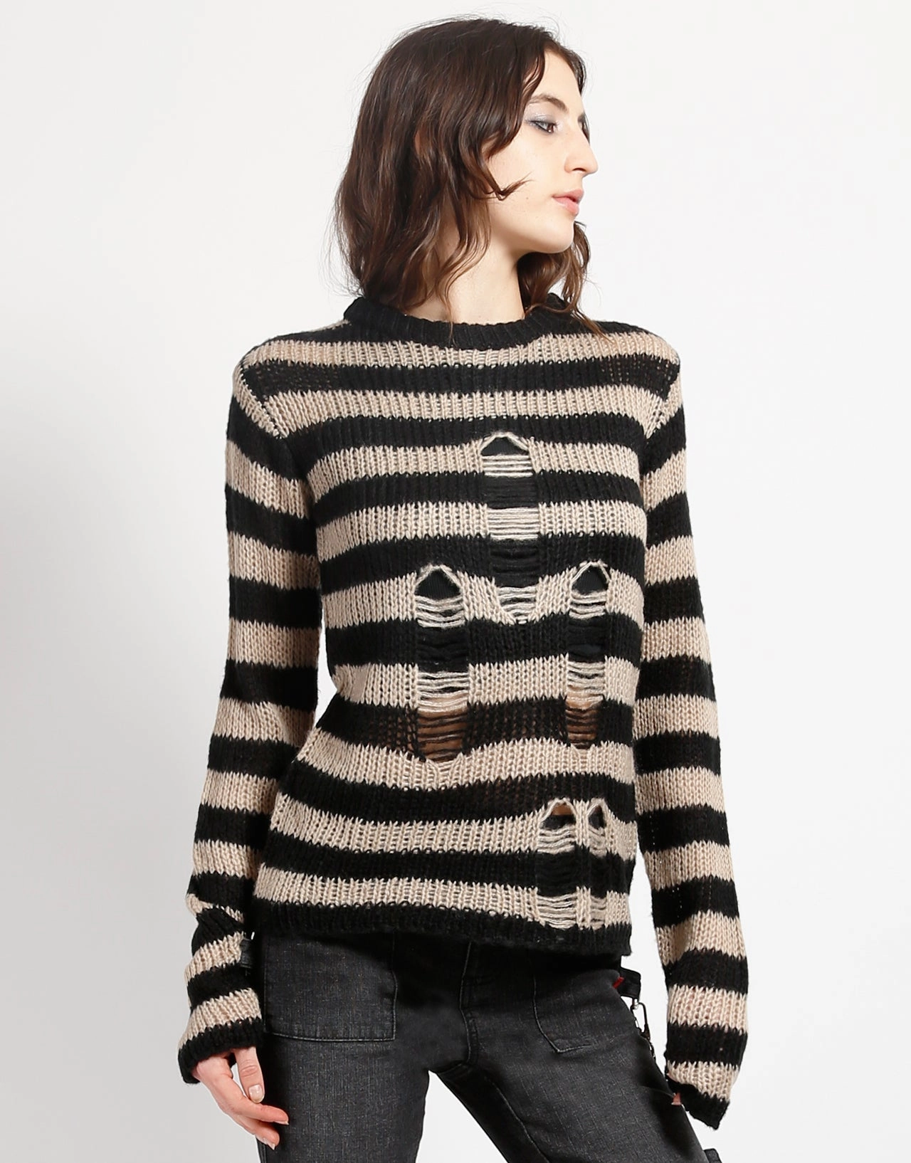 RAG STRIPE SWEATER IVORY SoftKnit HypoallergenicConstruction