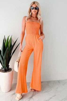 Essential Teen Sunlit Sweetheart Smocked Cut-Out Jumpsuit (Orange)