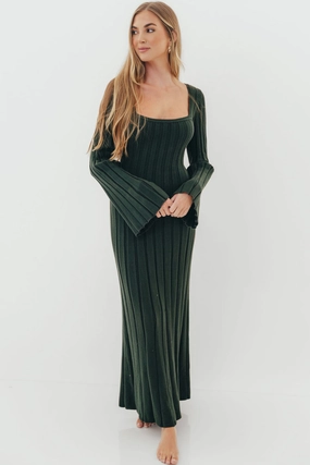 Soft Silhouette Rowan Square Neck Maxi Dress in Evergreen