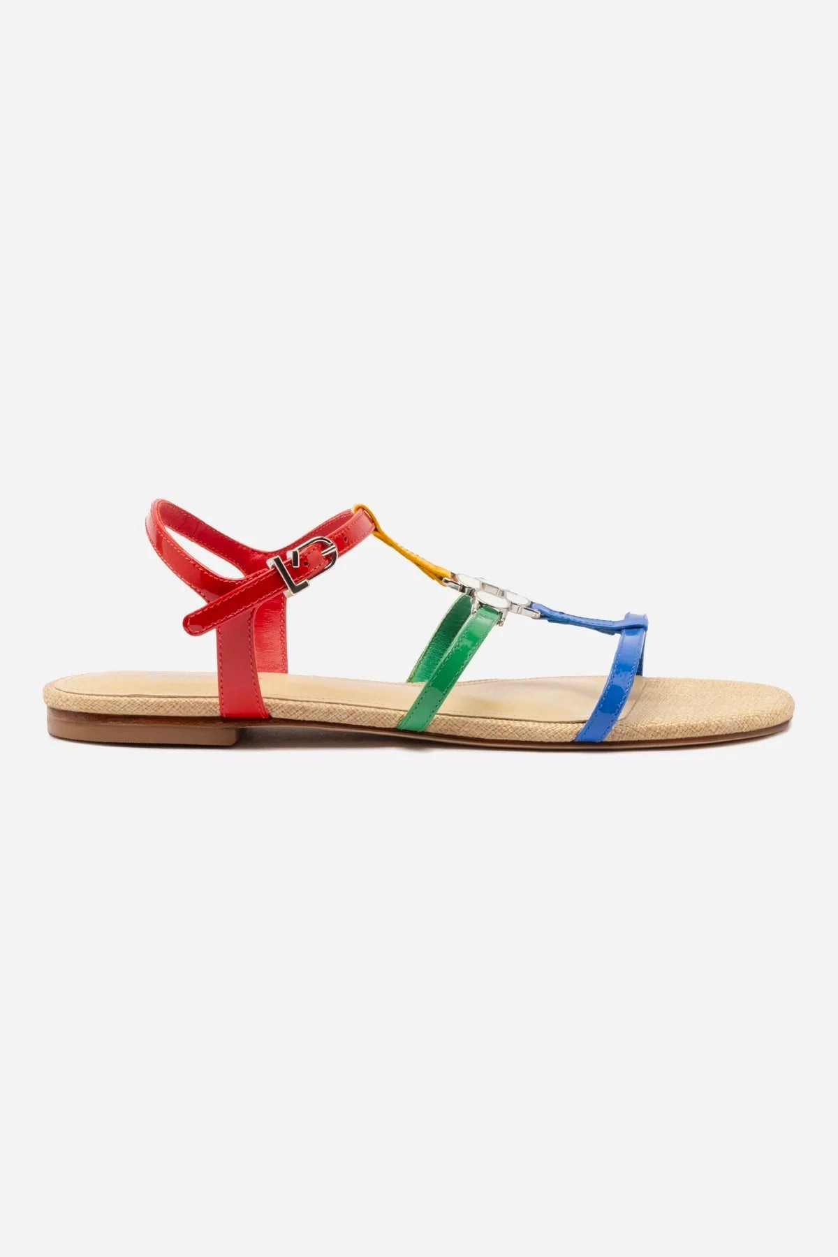 Chic Style Hana Flat Sandal In Multicolor Patent Leather and Raffia