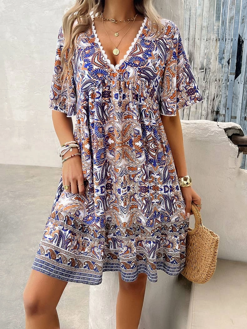 Color Soft CASUAL HOLIDAY PRINT V-NECK DRESS_CWDSD3738