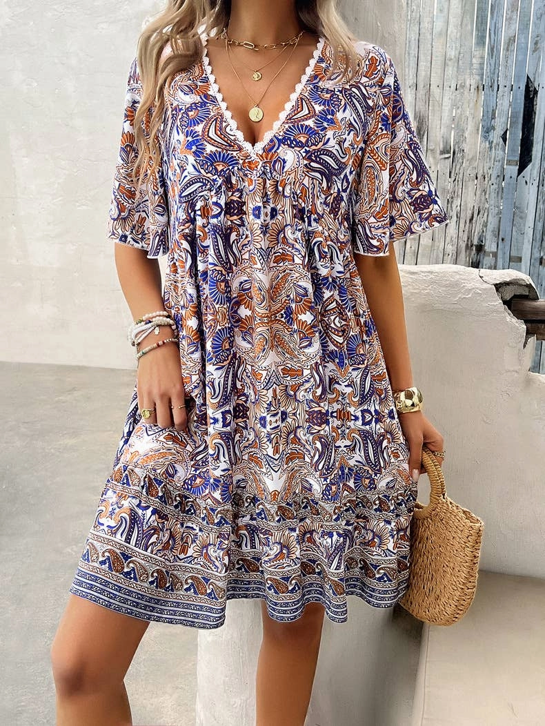 Eye Catching CASUAL HOLIDAY PRINT V-NECK DRESS_CWDSD3738