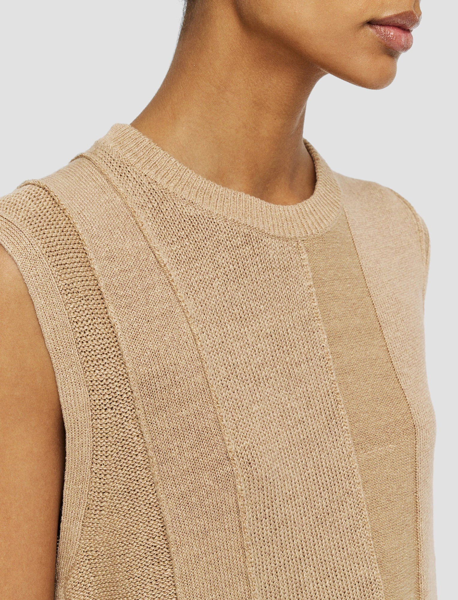 Linen Blend Knitted Tank Top Layered Stitch Detail Day Layer