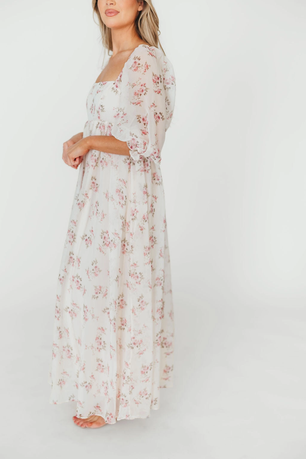 Mona Maxi Dress in Pink Floral *Final-Sale* Subtle Texture