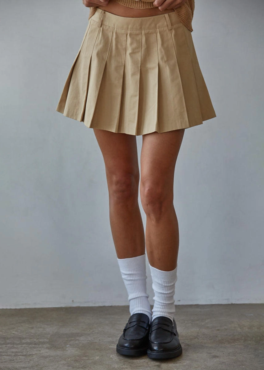 Everyday Comfort Beckett Pleated Mini Skirt - Khaki