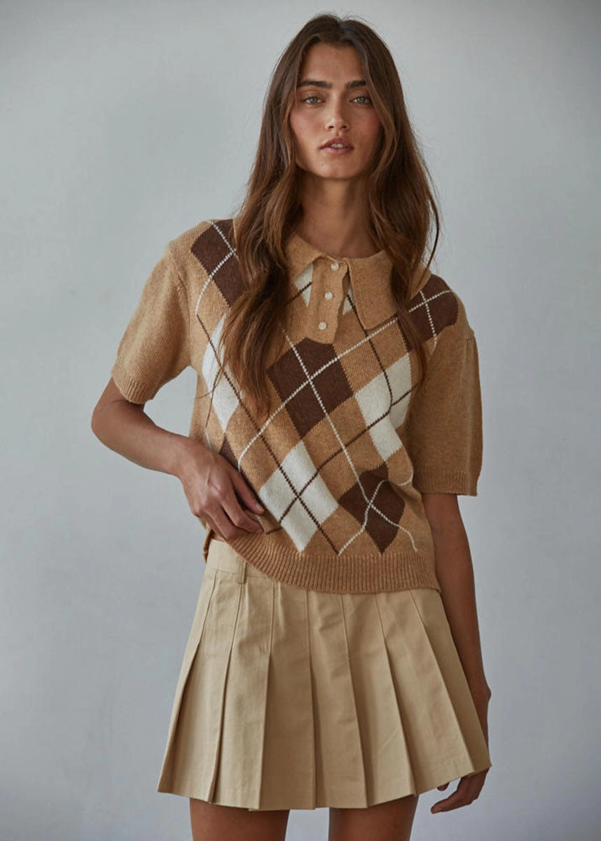 Beckett Pleated Mini Skirt - Khaki Water resistant coating