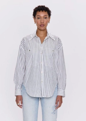 Samantha Oversized Button-Up - Noir Le Blanc Stripe Soft Hoodie