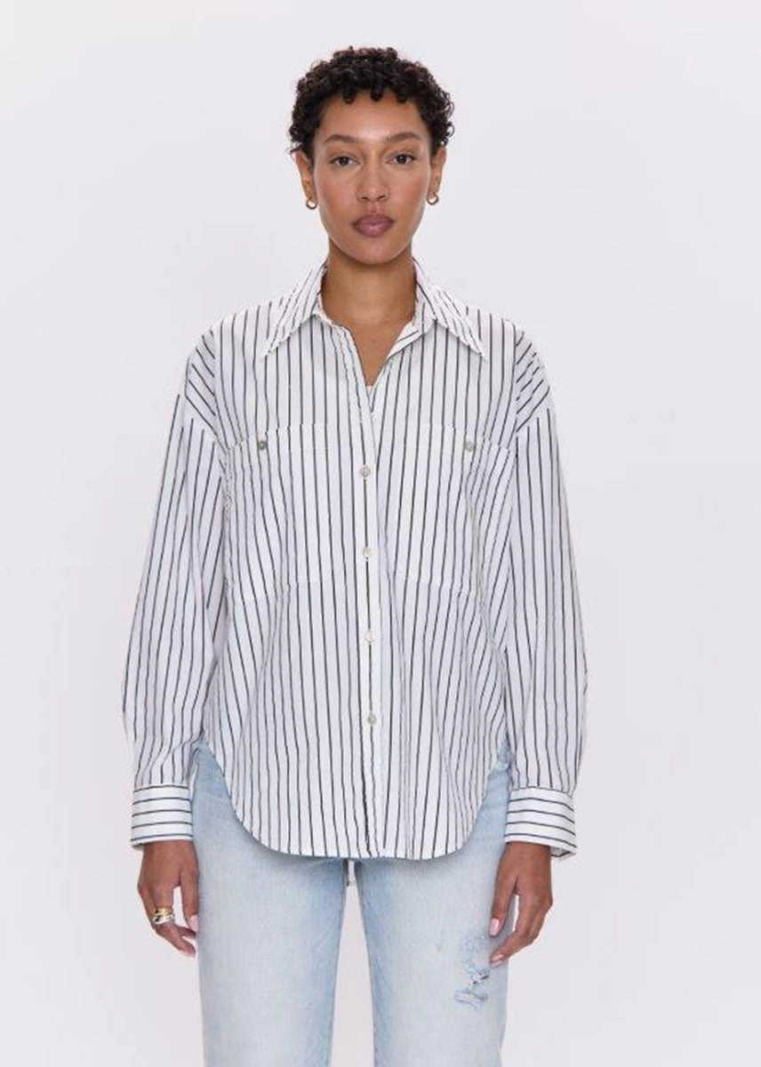 Samantha Oversized Button-Up - Noir Le Blanc Stripe Cool and Breezy