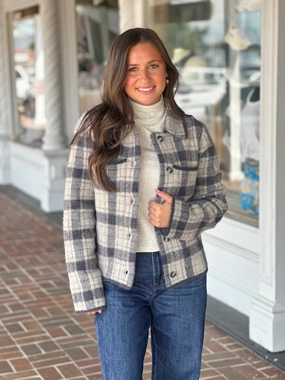 Plaid Stripe Jacket in Charcoal Reinforced Zippers