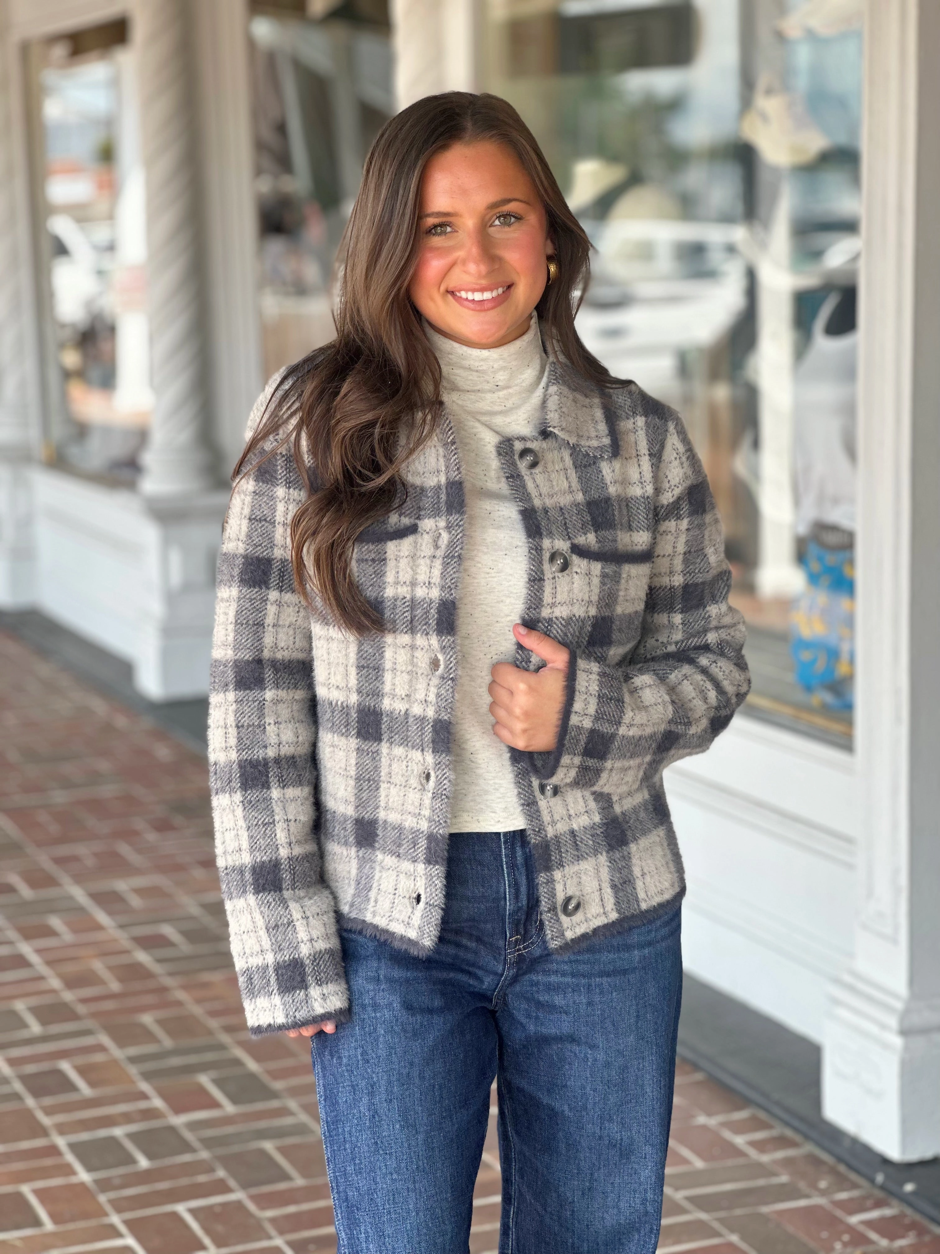 Plaid Stripe Jacket in Charcoal Reinforced Zippers